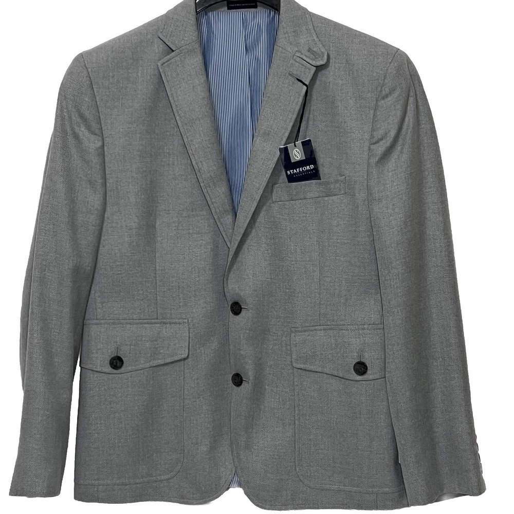 Stafford Essentials Blazer Men Size 42S Slim Fit 2 Button Sport Coat Jacket Gray